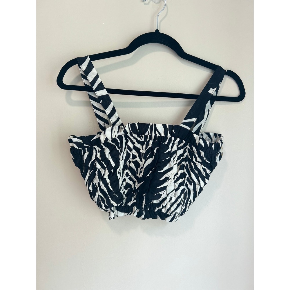 True Destinations Zebra Print Smocked Crop Top Black White XS Rayon Camisoleโ
